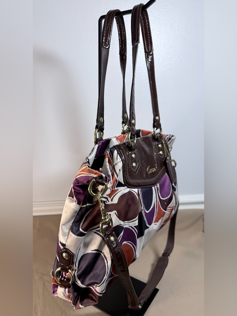 Authentic Coach Vintage Ashley Sateen Scarf Print Convertible Satchel - Picture 3 of 10